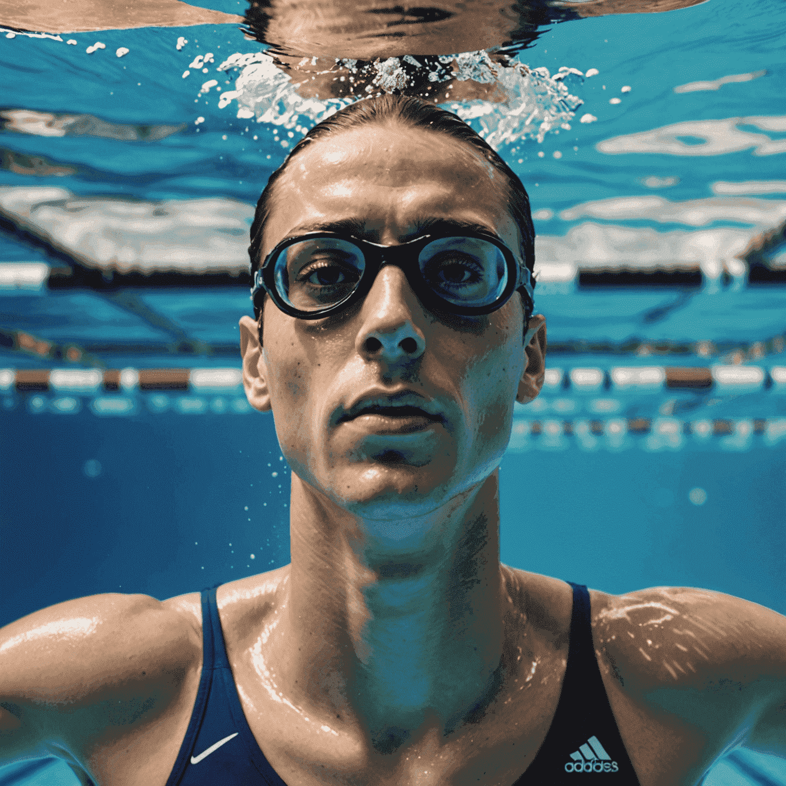 A split-screen image showing a swimmer breathing to both left and right sides, demonstrating perfect bilateral breathing technique